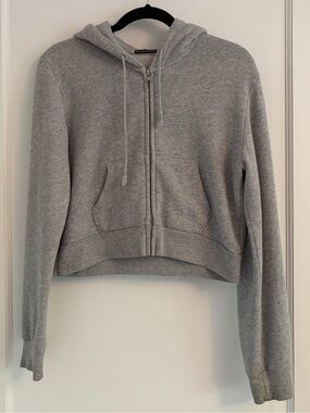 Brandy Melville Gray Cropped Zip-Up Hoodie